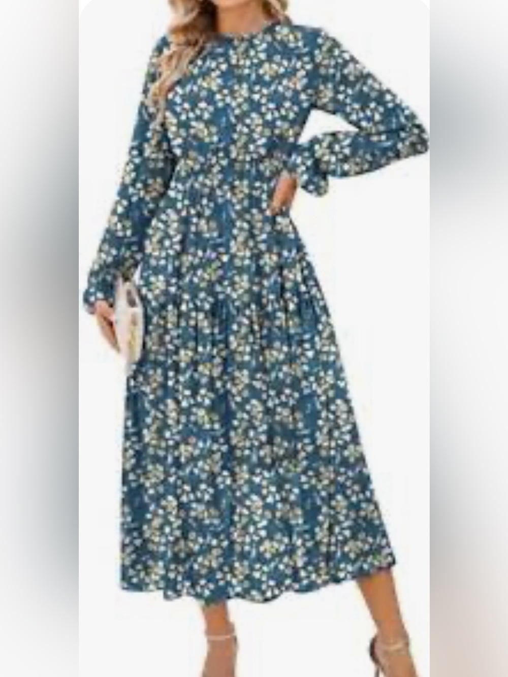 NEW Grace Karin Dark Teal Floral Long Sleeve Tiered Skirt Midi Dress Size 2XL